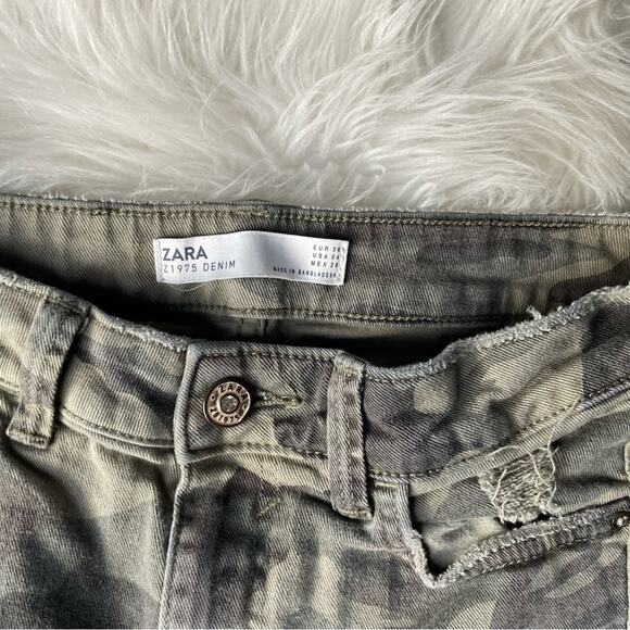 Zara Distressed Camouflage Skinny Jeans Size 4 - Picture 2 of 8
